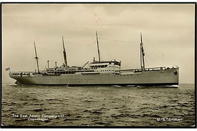 Erria, M/S, Østasiatisk Kompagni. Reklamekort. Sendt fra Colombo på Ceylon d. 11.12.1936 til Danmark.