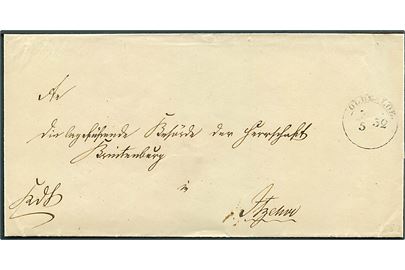 1852. Ufrankeret tjenestebrev med antiqua Oldesloe d. 2.5.1852 til Itzehoe.