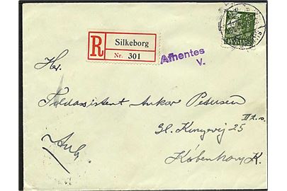 40 øre grøn karavel singelfrankatur på Rec. brev fra Silkeborg d. 29.4.1933 til København.