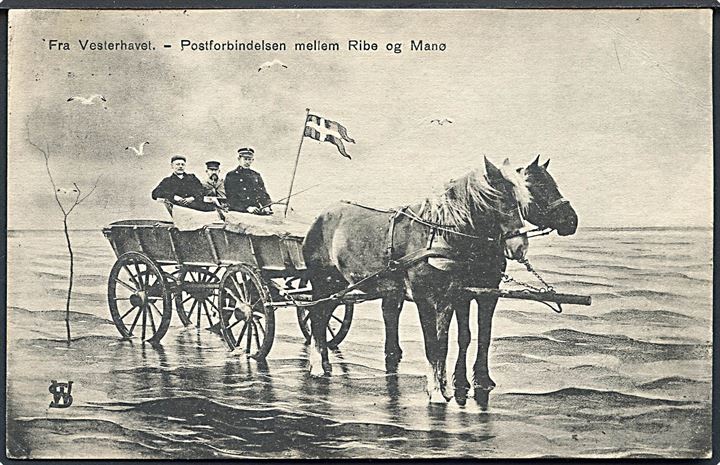 Mandø. Fra Vesterhavet - Postforbindelsen mellem Ribe og Manø. W. Schützack no. 8829.  Kvalitet 7