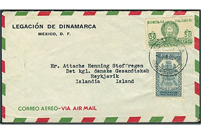 40 c. og 50 c. på fortrykt luftpostkuvert fra den danske legation i Mexico d. 8.6.1946 til danske gesandtskab i Reykjavik på Island. Interessant destination.