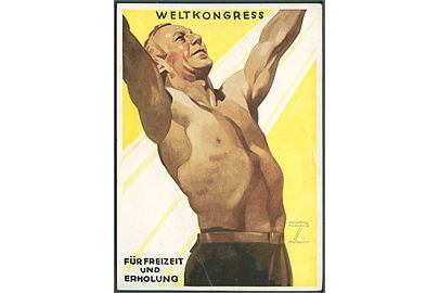 Propaganda. Weltkongress für Freizeit und Erholung i Hamburg 1936. Frankeret med 6 pfg. og annulleret med særstempel d. 26.7.1936.