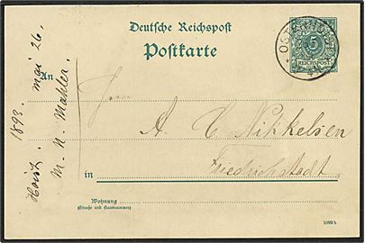 5 pfg. helsagsbrevkort annulleret med enringstempel Osterhoist ** d. 26.5.1893 til Friedrichstadt.