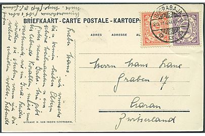 2½ c. og 10 c. Ciffer på brevkort fra Soerabaja d. 26.11.1929 til Schweiz.