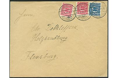 10 pfg. (2) og 20 pfg. Fælles udg. på brev stemplet Glücksburg *(Ostsee) a d. 19.5.1920 til Flensburg.
