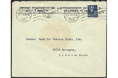 30 øre Løve single på fortrykt kuvert fra Representation Commerciale de l'U.R.S.S. en Norvege stemplet Oslo d. 25.1.1930 til London, England.