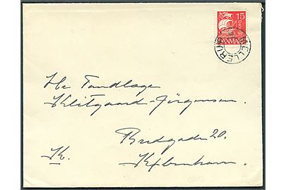 15 øre Karavel på brev annulleret med udslebet stjernestempel MELLERUP til København. Noteret Januar 1931 på bagsiden.