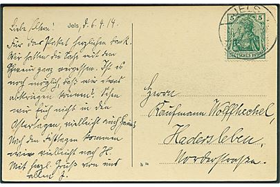 5 pfg. Germania på brevkort stemplet Jels (kr. Hadersleben) d. 6.4.1914 til Haderslev.