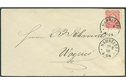 10 pfg. Adler på brev annulleret med enringsstempel Hammeleff ** d. 20.8.1888 til Woyens.