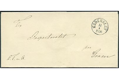1856. Ufrankeret tjenestebrev mærket K.T.m.A. stemplet antiqua Haderslev d. 11.4.1856 til Gram.