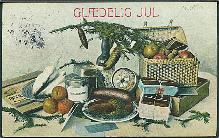 5 øre Bølgelinie og Julemærke 1912 på brevkort dateret i Egense og annulleret med stjernestempel MOU til Ulsted St.