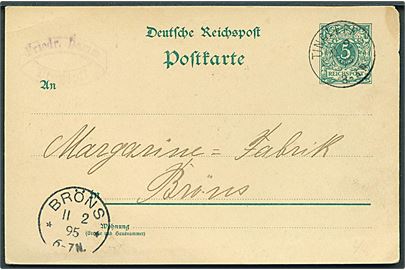 5 pfg. helsagsbrevkort stemplet Tingleff d. 11.2.1895 til Bröns.