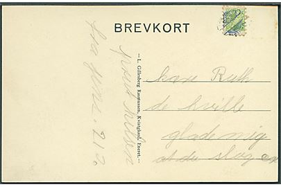 5 øre Chr. X Børnepostmærke på brevkort (Parti fra Kvistgaard) annulleret med violet stempel Dansk Børnepost.