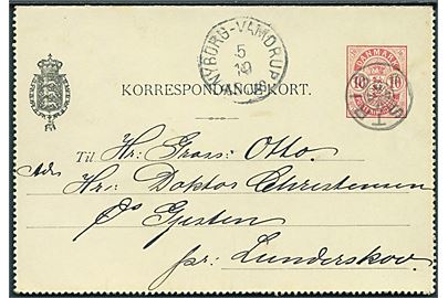 8 øre helsags korrespondancekort annulleret med stjernestempel STRIB og sidestemplet med lapidar bureaustempel Nyborg - Vamdrup d. 5.10.1903 til Ø. Gjesten pr. Lunderskov.