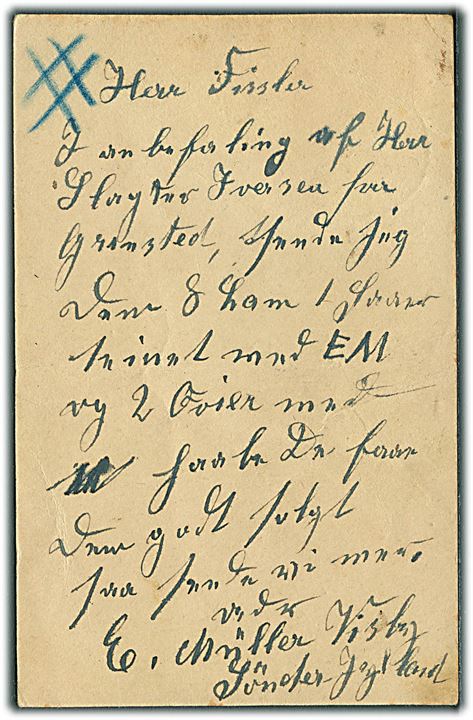 Tysk 10 pfg. Weimar helsagsbrevkort brugt som postkort fra Visby frankeret med 5 øre og 10 øre Chr. X annulleret med bureaustempel Bramminge - Tønder sn3(?) T.1058 d. 28.9.1920 til København. Interessant kombination.