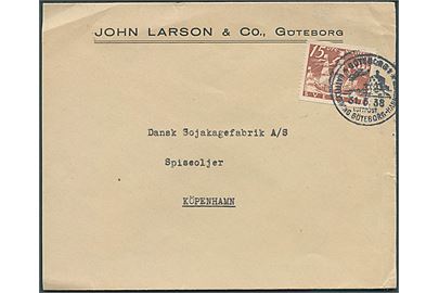 15 öre Nya Sverige på brev fra Göteborg annulleret med luftpoststempel Göteborg * Nattflygning - Göteborg - Hannover * d. 31.5.1938 til København, Danmark.