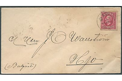 10 öre Oscar på brev annulleret med sejlende bureaustempel Ångbåts PXP No. 9 d. 12.7.1893 via Stockholm til Hjo. Stempel benyttet ombord på S/S Gripsholm på ruten Stockholm - Mariefred.