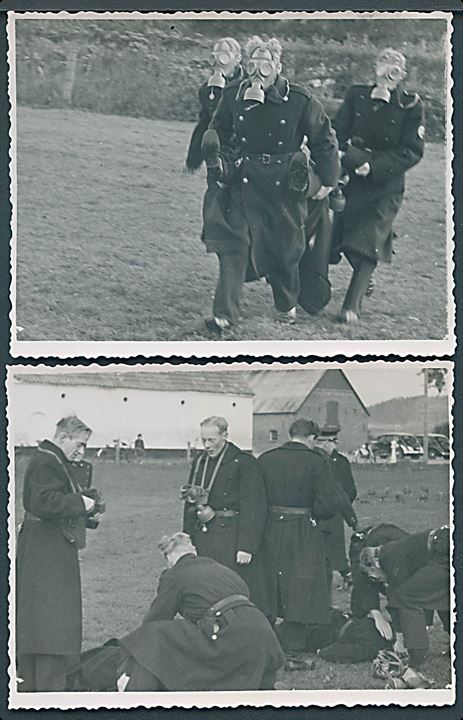 Søgaardslejren. CBU uddannelse - løb med gasmaske 1944. 2 fotografier (7½x9½ cm).