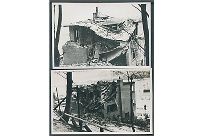 Vejle. Bombeskader på Ny Grejsdalvej efter RAF bombning af Vejle Nordre Banegaard d. 27.2.1942. 2 fotografier (5½x8½ cm).