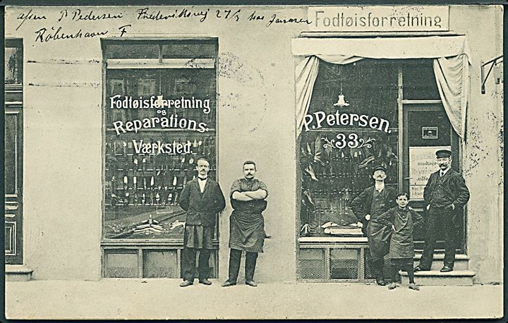 Købh., P. Petersen Fodtøisforretning og Reparations-værksted no. 33. Belgisk Import Co. no. 23942. Kvalitet 9