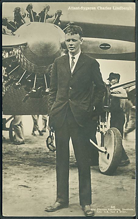 Charles Lindbergh og The Spirit of St. Louis i New York inden Atlantflyvningen. A. Eliasson no. 495.  Kvalitet 7