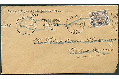 5 c. single på brev fra Ipoh d. 16.7.1937 til Teluk Anson. Kuvert genbrugt som frankeret tjenestebrev fra Telok Anson d. 4.8.1937.