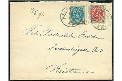 4 øre 55. tryk og 8 øre 29. tryk Tofarvet på brev fra Helsingør d. 14.4.1891 til Kristiania, Norge.