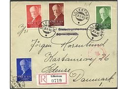 Komplet sæt Nansen II på anbefalet brev fra Lillestrøm d. 26.10.1940 til Odense, Danmark. Tidlig tysk censur med neutral banderole og stempel Geprüft Deutsche Zensur.