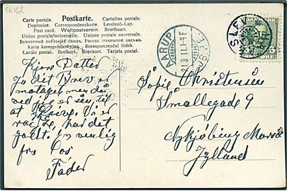5 øre Fr. VIII på brevkort annulleret med stjernestempel HAARSLEV og sidestemplet Aarup JB.P.E. d. 21.3.1911 til Nykjøbing Mors.