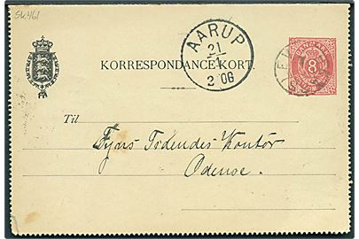 8 øre helsags korrespondancekort annulleret med stjernestempel HAARSLEV (type II) og sidestemplet lapidar Aarup d. 21.1.1895 til Odense.