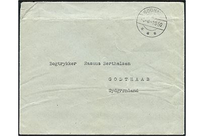 Ufrankeret indenrigsbrev stemplet Godhavn d. 5.8.1950 til Godthaab. 