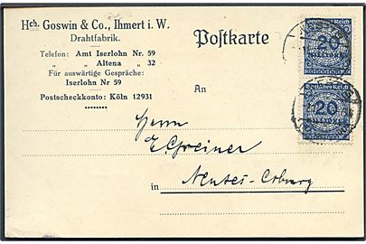 20 mio. mk. Infla udg i parstykke på brevkort fra Westig d.  2.11.1923 til Neuses Coburg. 
