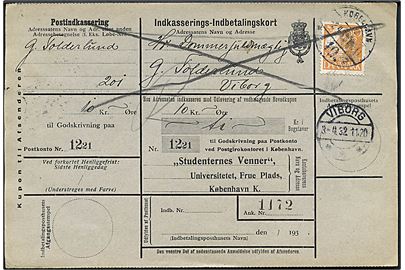 30 øre Karavel på retur Indkasserings-Indbetalingskort fra København d. 2.4.1932 til Viborg.