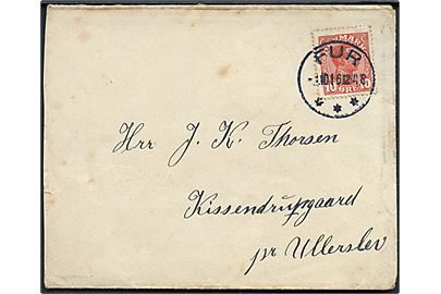 10 øre Chr. X på brev annulleret med brotype IIIb Fur d. 3.10.1916 til Kissendrupgaard pr. Ullerslev.