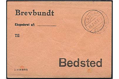 Brevbundt seddel - J.11 (4-38 B7) - med bureaustempel Langaa - Struer T.338 d. 16.7.1943 til Bedsted. 2 arkivhuller.