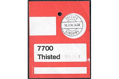 Værdisække mærke - H40 (2-83) med pr.-stempel Thisted Sjørring d. 15.2.1991 til Thisted.