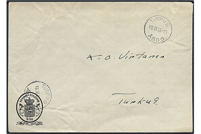 3,50 mk. helsagskuvert sendt lokalt i Turku d. 16.6.1945.