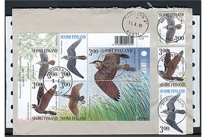 Fugle i Sommernatten i blok på anbefalet brev fra Hyvynsalmi d. 9.8.1999 til Tallinn, Estland.