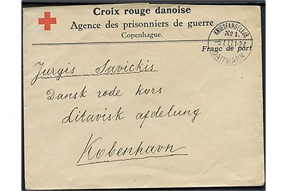 Ufrankeret fortrykt Røde Kors kuvert stemplet Krigsfangelejr No. 1 Danmark d. 5.7.1917 til Dansk Røde Kors, Litauiske Afdeling i København. Sendt fra lazaretlejren i Horserød ved Helsingør.