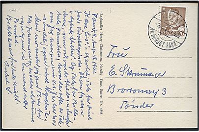 20 øre Fr. IX på brevkort annulleret med pr.-stempel Fanø Bad pr. Nordby Fanø d. 9.8.1961 til Tønder.