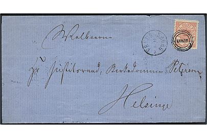 4 sk. Krone/Scepter på brev fra Nøddebo Sogneforstanderskab annulleret med esrom-type stempel ESROM og sidestemplet antiqua Fredensborg d. 2.2.18xx via Frederiksborg til Helsinge.