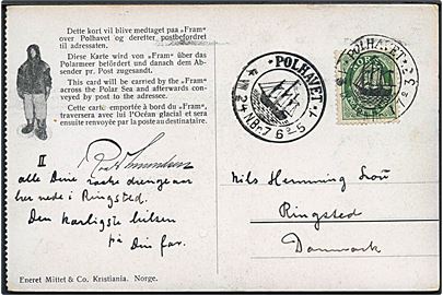 5 øre Posthorn på Polhavet-brevkort annulleret med særstempel d. 13.9.1918 og sidestemplet Polhavet d. 4.8.1924 til Ringsted.