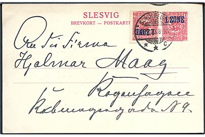 10 øre 1. Zone helsagsbrevkort opfrankeret med 10 øre 1. Zone udg. stemplet Sonderburg **c d. 29.5.1920 til København.