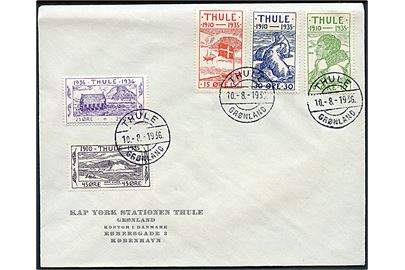 Komplet sæt Thule udg. på uadresseret fortrykt kuvert fra Kap York Stationen Thule stemplet Thule / Grønland d. 10.8.1936.