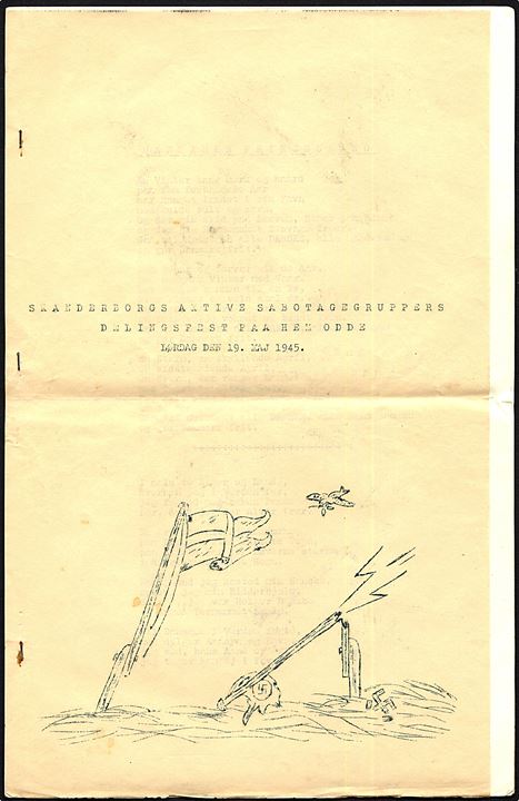 Skanderborg Aktive Sabotagegruppes Delingsfest paa Hem Odde d. 19.5.1945. 8 sider hæfte med sange. 