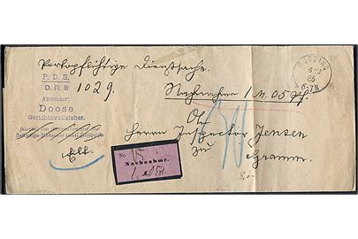 1886. Portopligtig tryksag med postopkrævning med enringsstempel Rödding d. 6.12.1886 til Gramm. Lodret fold.