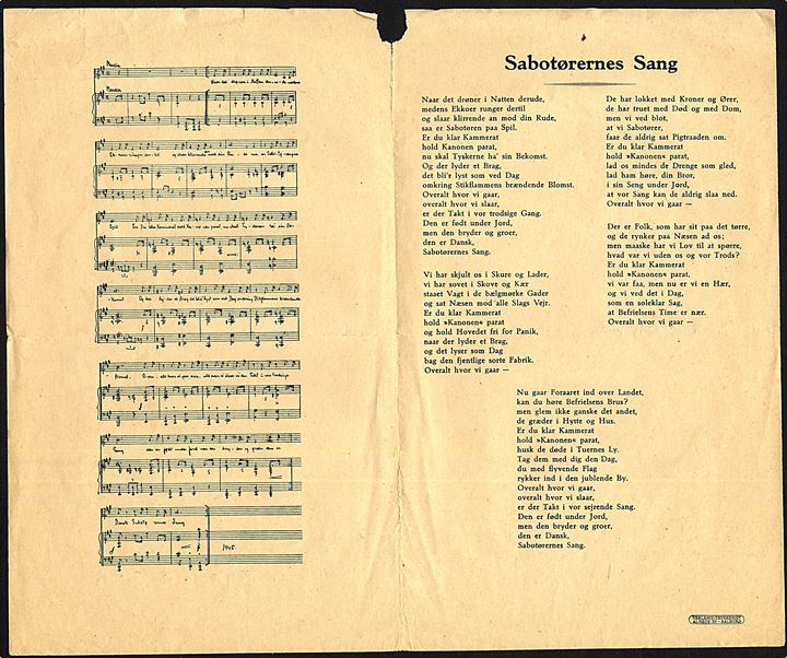 Sabotørernes Sang, udsendt af Frit Danmark, Aalborg.