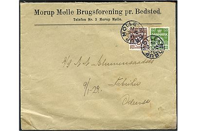 5 øre og 10 øre Bølgelinie på brev annulleret med stjernestempel MORUP MØLLE i 1929 til Odense