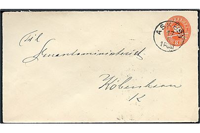 8 øre helsagskuvert annulleret med lapidar Askeby d. 17.6.1899 til København.