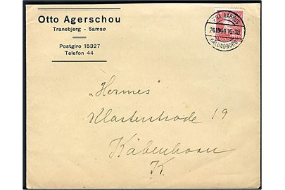 20 øre Chr. X på brev fra Tranebjerg Samsø annulleret med brotype IIc skibsstempel Fra Aarhus Kalundborg d. 24.10.1944 til København.